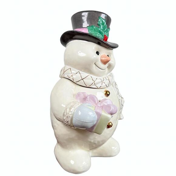 Lenox The Snowman 12" Porcelain Cookie Jar With Lid 24K Trim Family Fun Vtg 2000 - Picture 3 of 16